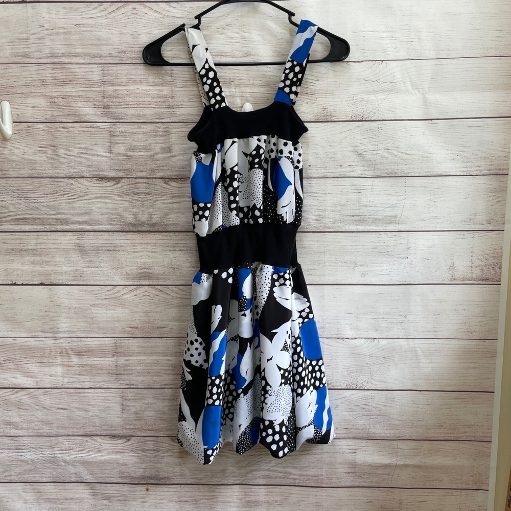 REKO BLACK AND BLUE PRINT DRESS HANDMADE IN LONDON